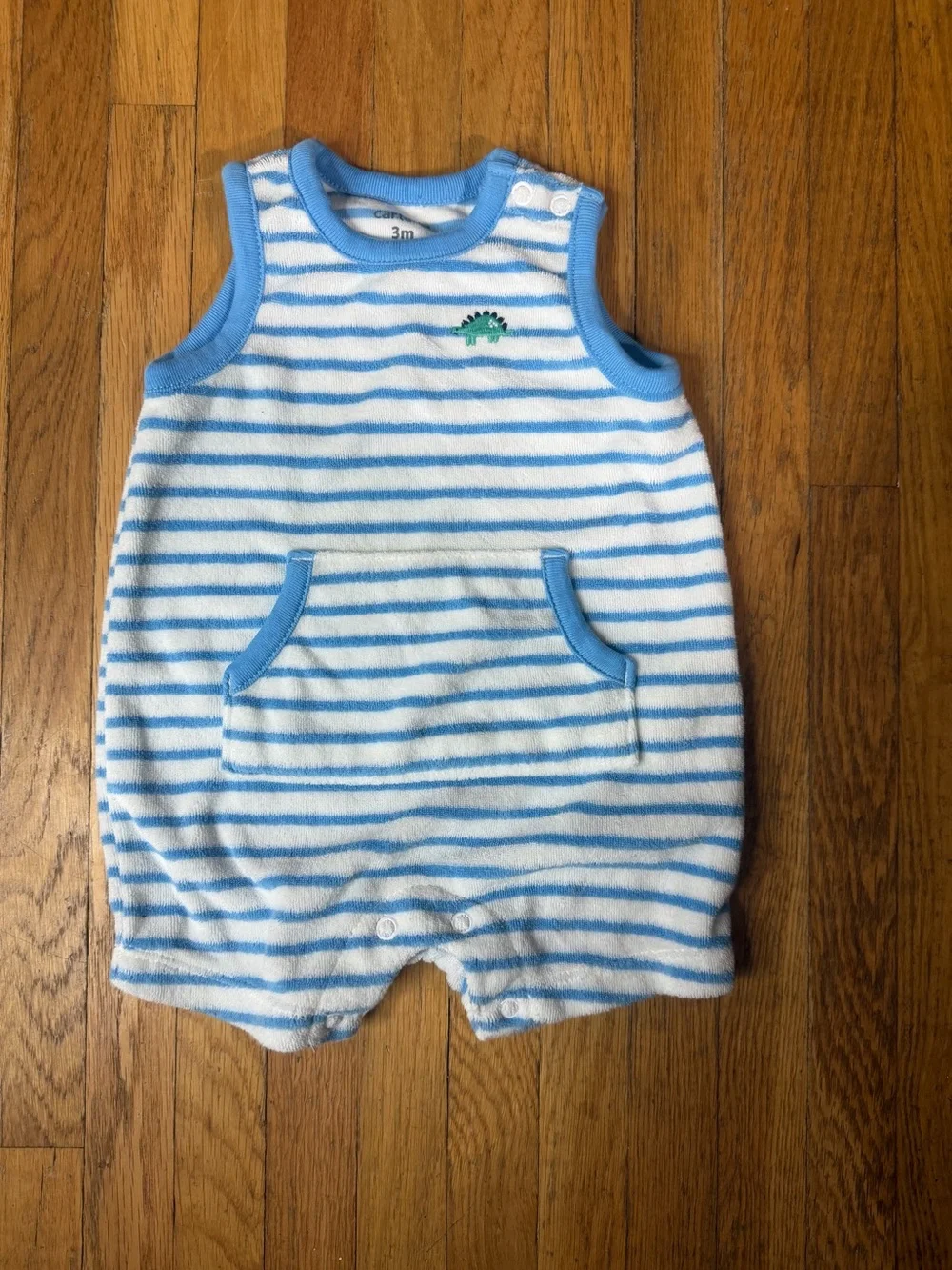 Carter's 3M Blue and White Striped Terry cloth tank romper